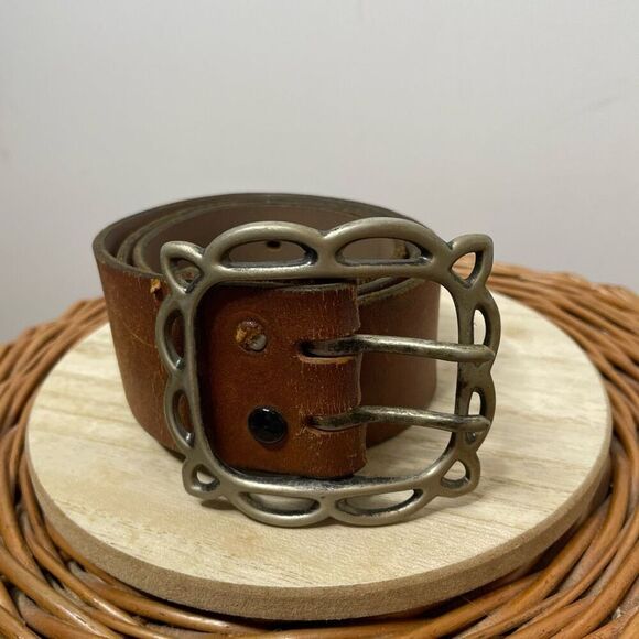 Ibex Vintage Distressed Leather Belt with Metal Buckle Cowhide England Size 34 - Picture 6 of 6